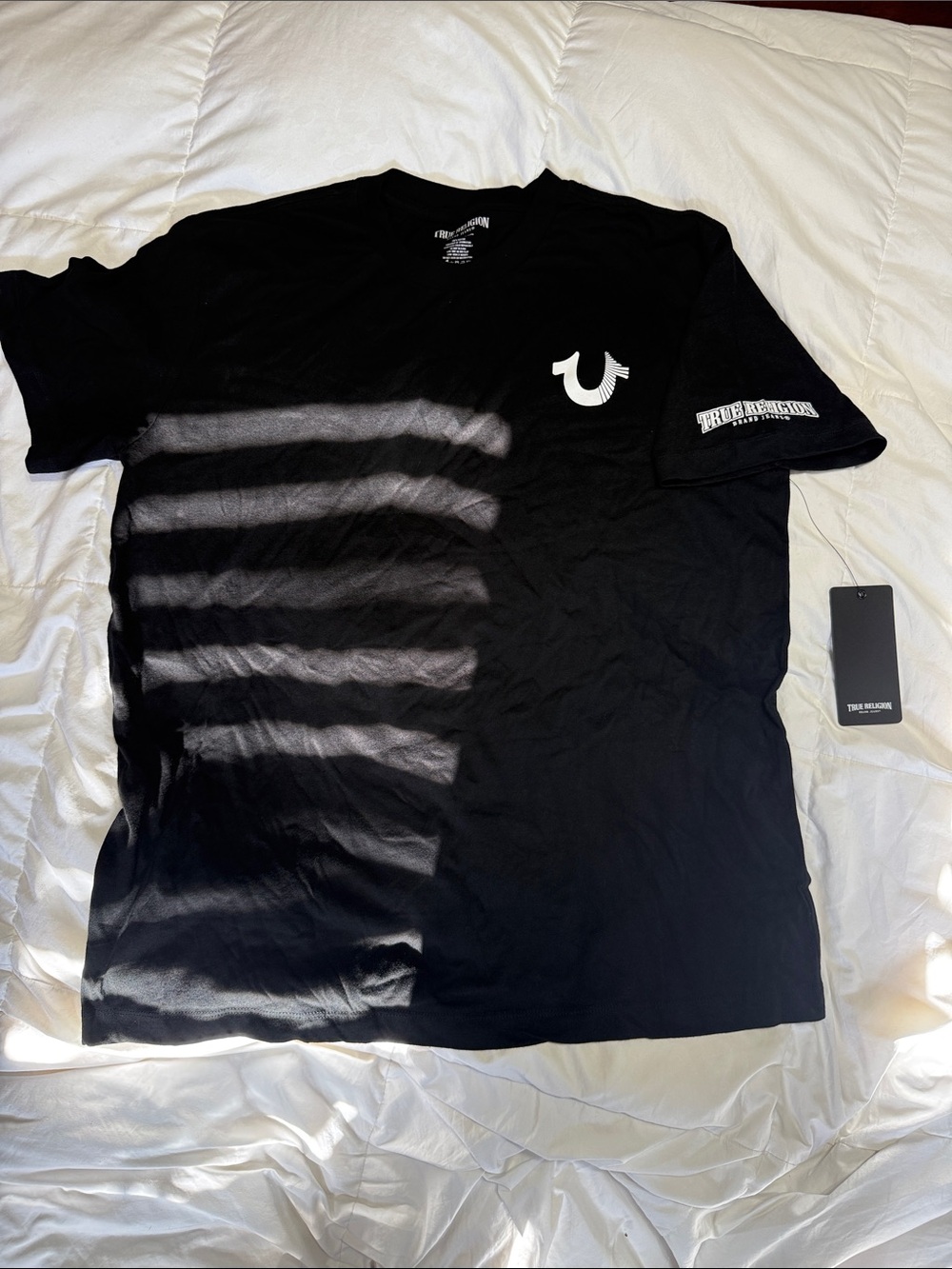 True Religion Black Short Sleeve Tee with White Horseshoe Logo